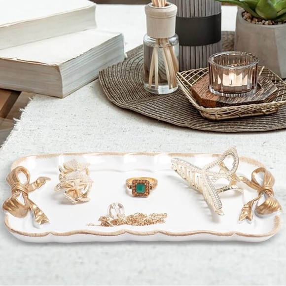 Jewelry tray with gold bows coquette style feminine - Picture 2 of 3